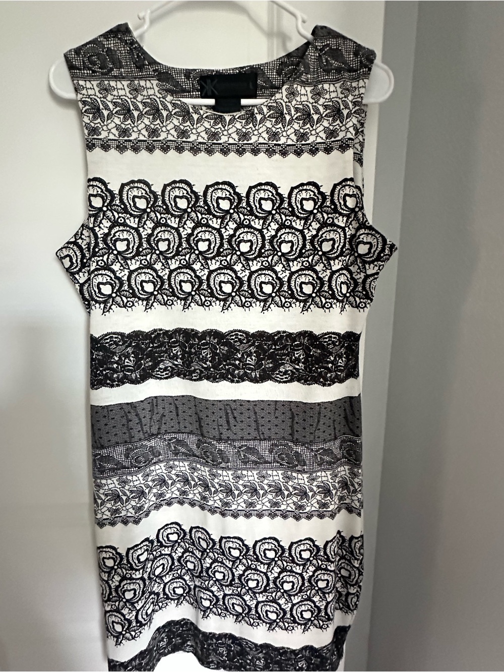 Kardashian Kollection Black and White Lace-Pattern Midi Dress